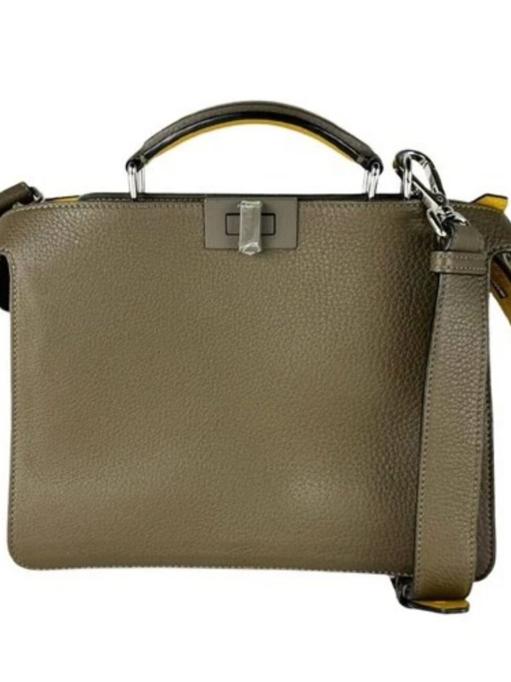 Auth FENDI Peekaboo I See U Handbag Shoulder Bag Yellow/Khaki Leather - z10651